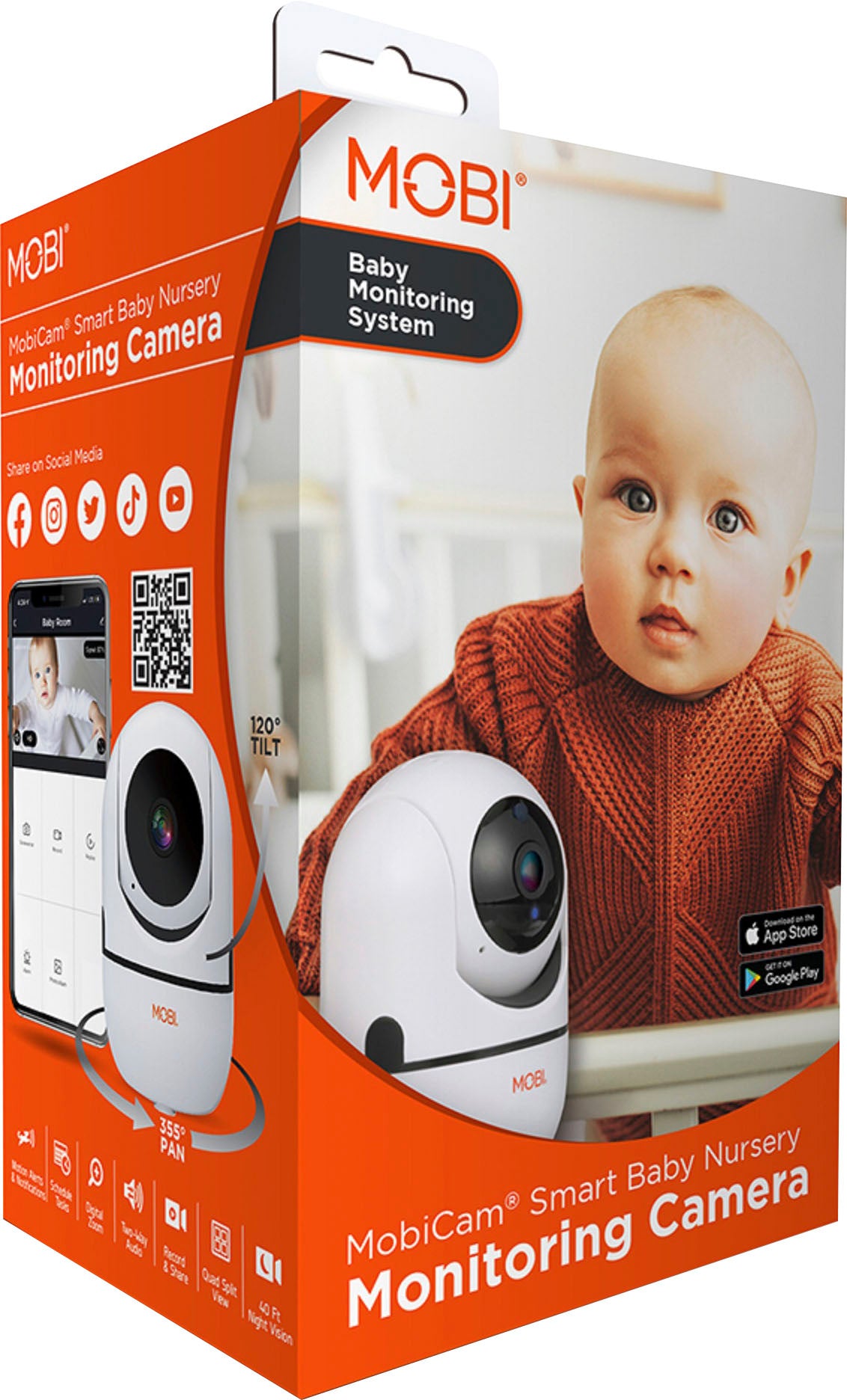 MOBI - Cam HDX Smart HD Pan & Tilt Wi-Fi Baby Monitoring Camera with 2-way Audio and Powerful Night Vision - White