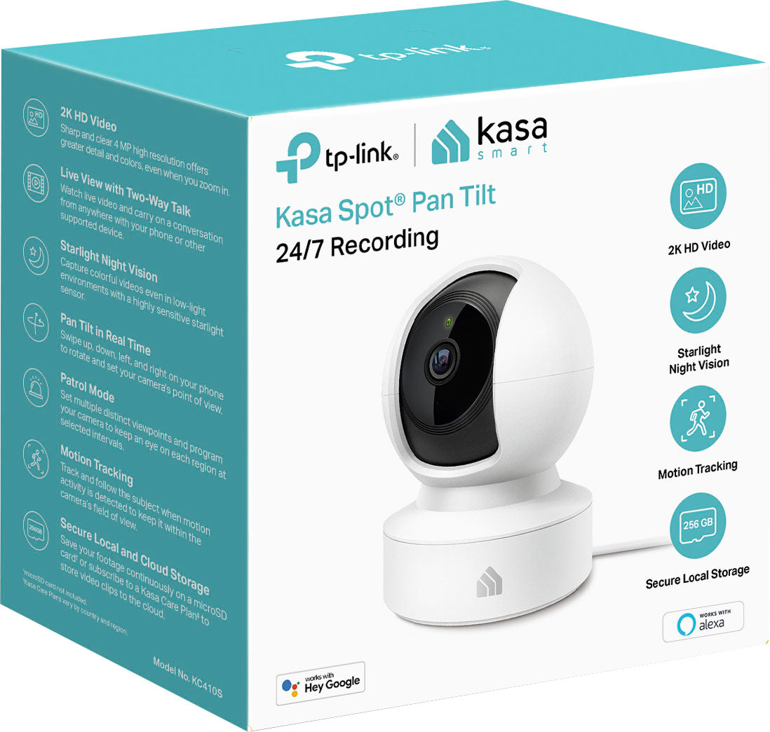 TP-Link - Kasa Smart 2K HD Pan Tilt Home Security Camera, Motion Detection, Two-Way Audio, Night Vision, SD Card Storage - Black/White