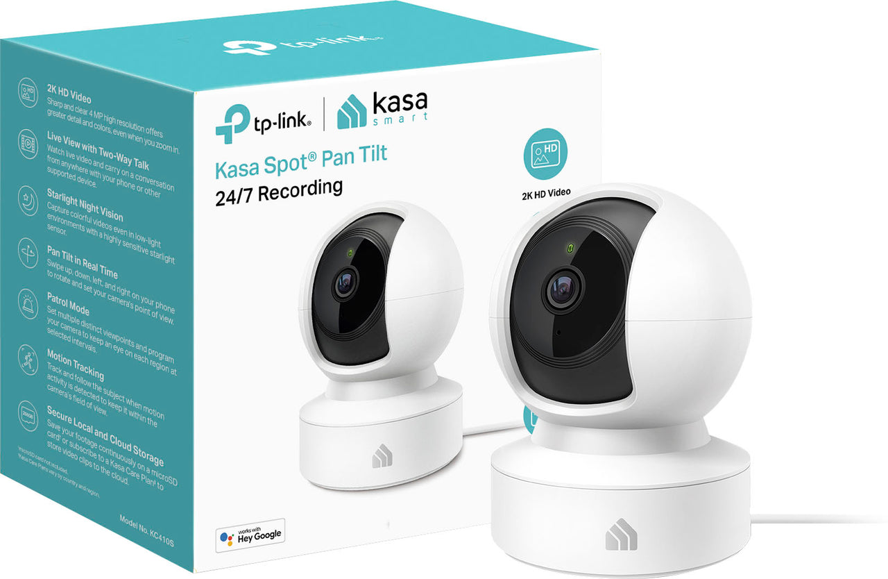 TP-Link - Kasa Smart 2K HD Pan Tilt Home Security Camera, Motion Detection, Two-Way Audio, Night Vision, SD Card Storage - Black/White