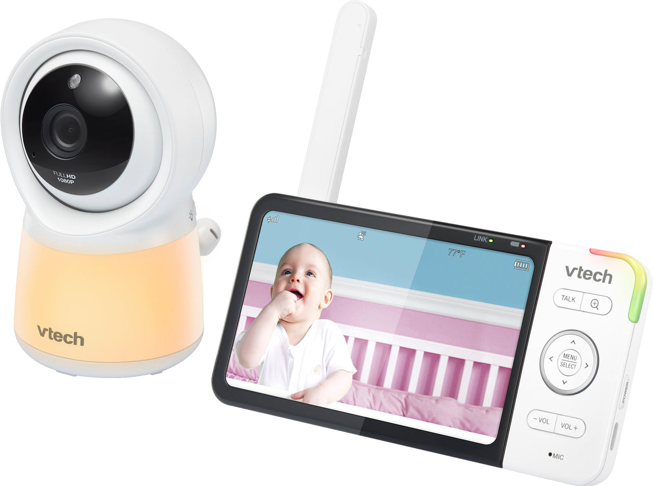 VTech - Smart Wi-Fi Video Baby Monitor w/ 5” HC Display and 1080p HD Camera, Built-in night light, RM5754HD - White