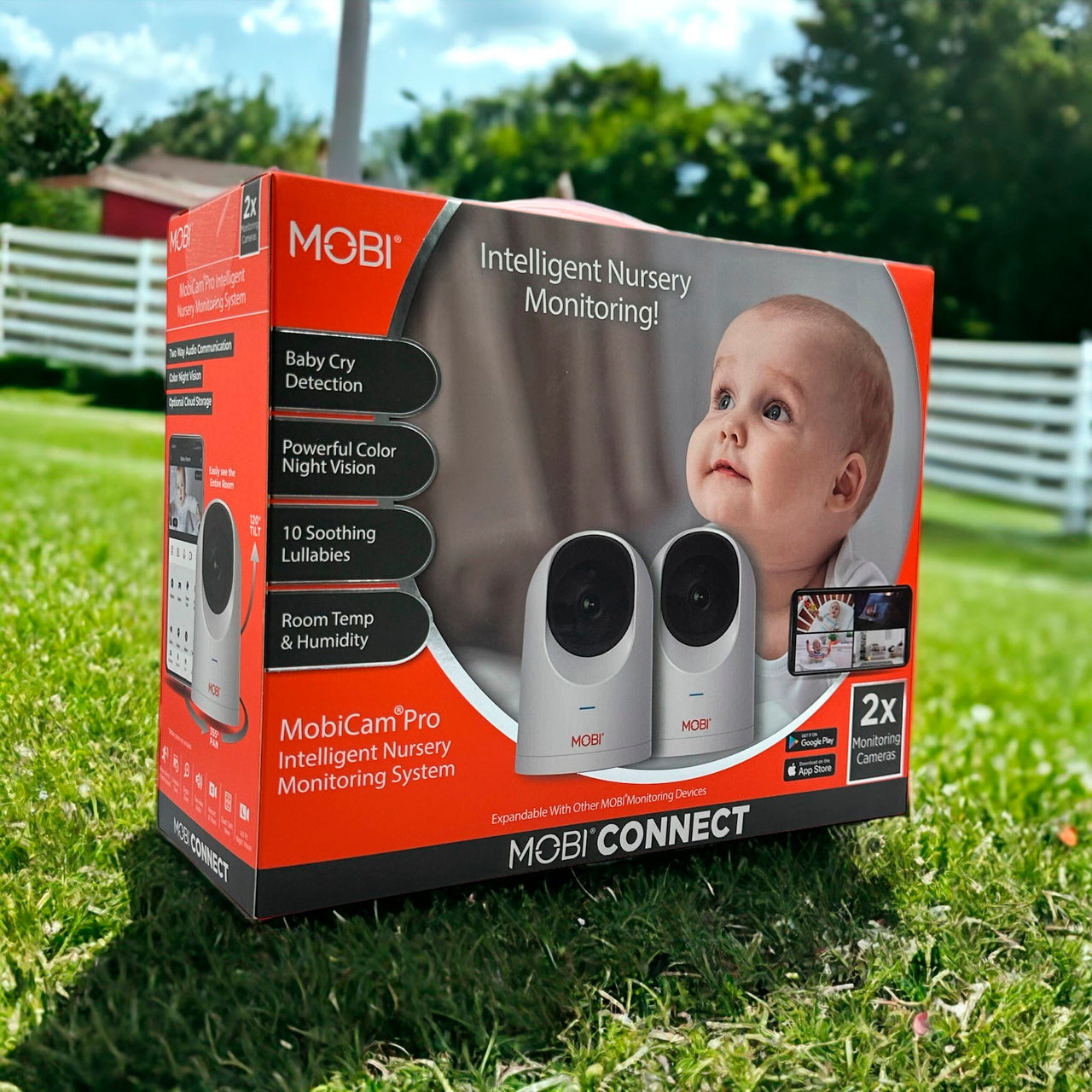 MOBI - Cam Pro HD 2 Pack Wi-Fi Pan & Tilt Video Baby Monitor with 2-way Audio, Powerful Color Night Vision, & Mounting Ability - White