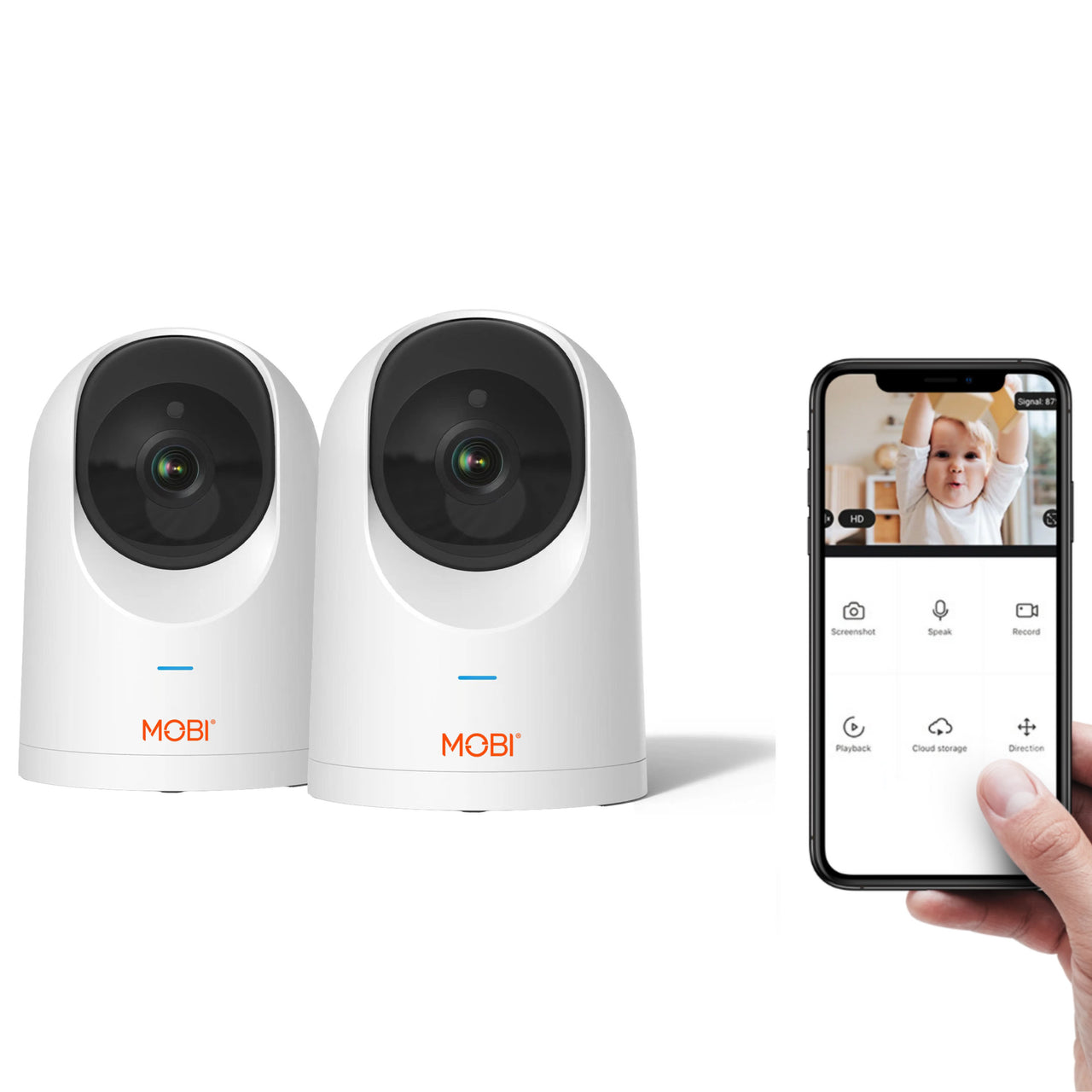 MOBI - Cam Pro HD 2 Pack Wi-Fi Pan & Tilt Video Baby Monitor with 2-way Audio, Powerful Color Night Vision, & Mounting Ability - White